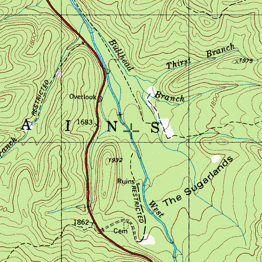 Topographic Map of Sugar Branch, TN