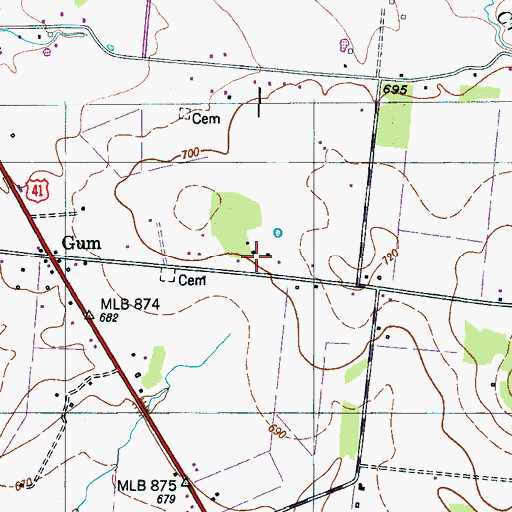 Topographic Map of Gum Road Subdivision, TN