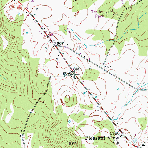 Topographic Map of Pleasant View, TN