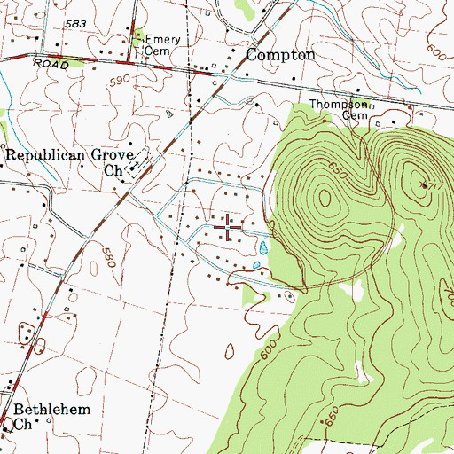 Topographic Map of Two Hills, TN