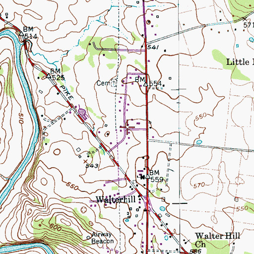 Topographic Map of Walter Hill Estates, TN