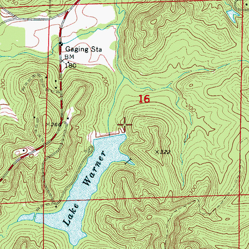 Topographic Map of Mildred Warner Dam, AL