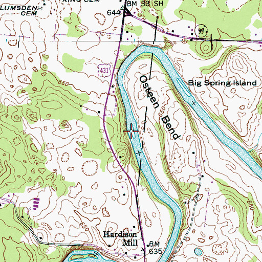 Topographic Map of Baptizing Island, TN