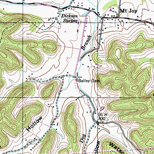 Topographic Map of Beckum Hollow Branch, TN