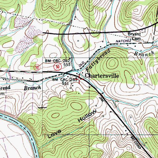 Topographic Map of Chartersville, TN