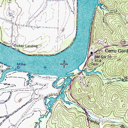 Topographic Map of Cerro Gordo Ferry (historical), TN