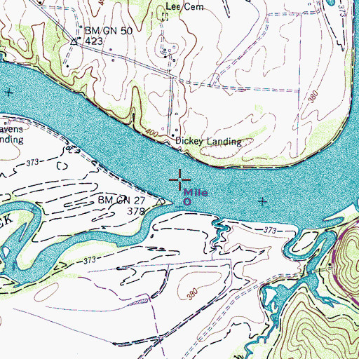 Topographic Map of Hardin Creek Ferry (historical), TN