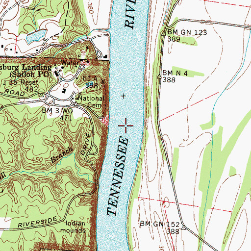Topographic Map of Pittsburg Landing Ferry (historical), TN