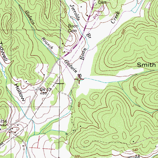 Topographic Map of Smith Branch, TN