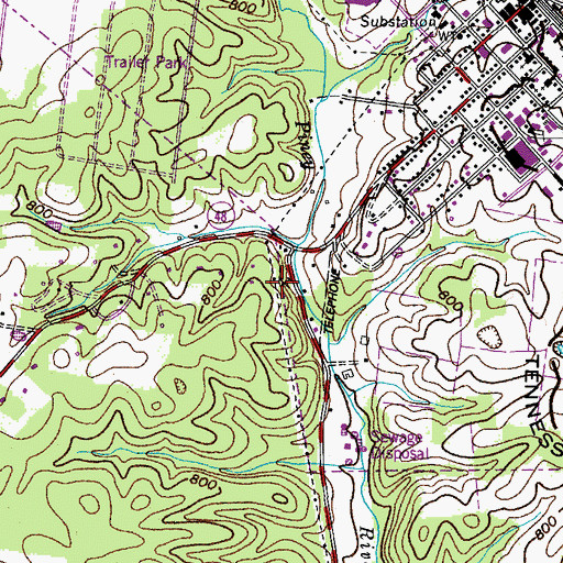 Topographic Map of Baker Spring, TN