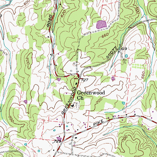 Topographic Map of Greenwood, TN