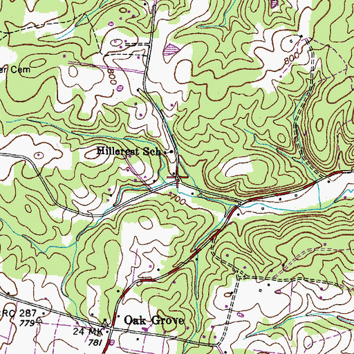 Topographic Map of Hillcrest, TN