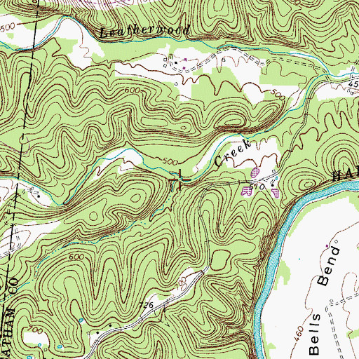 Topographic Map of Hurricane Creek, TN