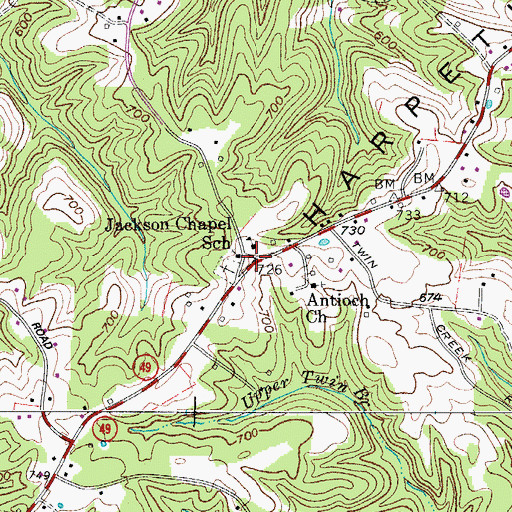 Topographic Map of Jackson Chapel, TN