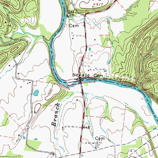 Topographic Map of Petway Ford, TN
