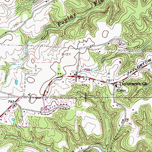 Topographic Map of Taylortown, TN
