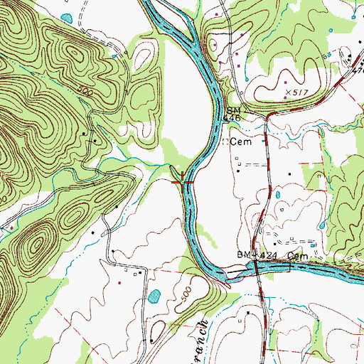 Topographic Map of Upper Sugarcamp Branch, TN