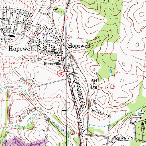 Topographic Map of Berryville, TN