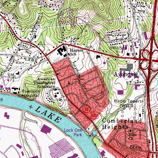 Topographic Map of Brooklyn Heights, TN