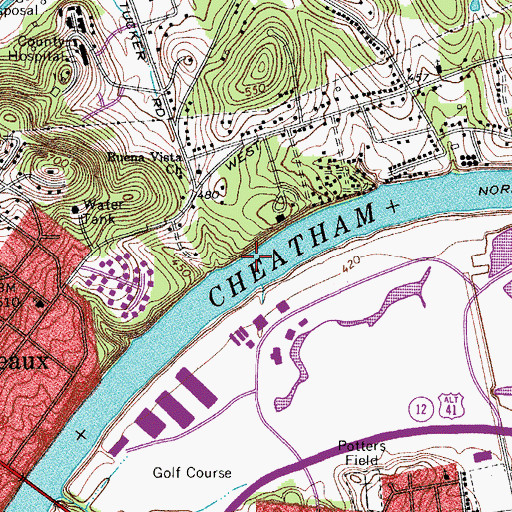 Topographic Map of Buena Vista Ferry (historical), TN