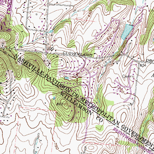 Topographic Map of Cloverland Acres, TN