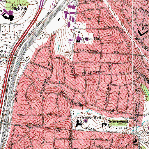 Topographic Map of Crieve Hall, TN