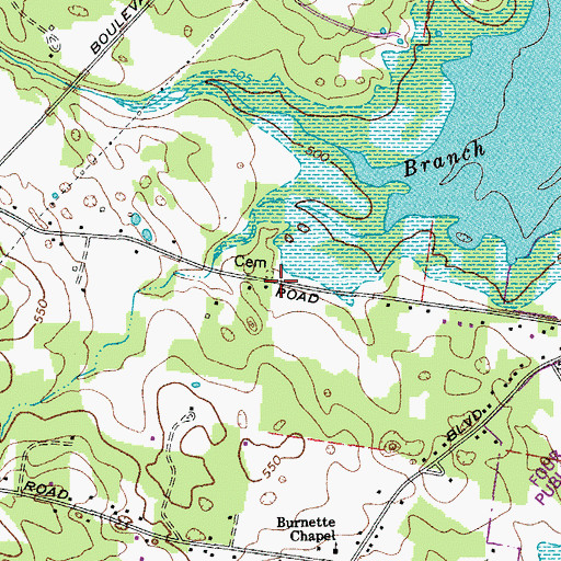 Topographic Map of Four Corners (historical), TN
