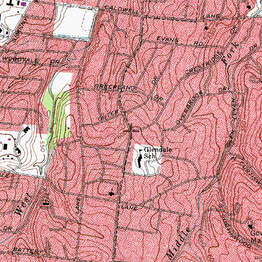 Topographic Map of Glendale Park, TN