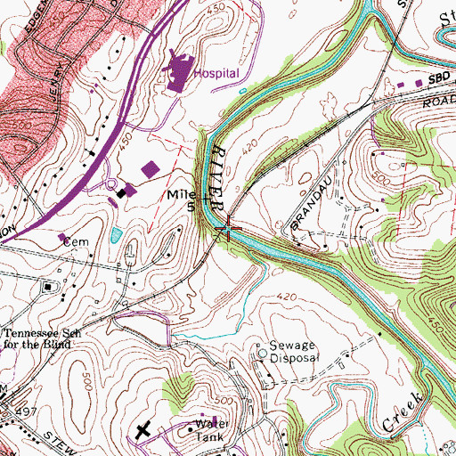 Topographic Map of Hocketts Ford, TN