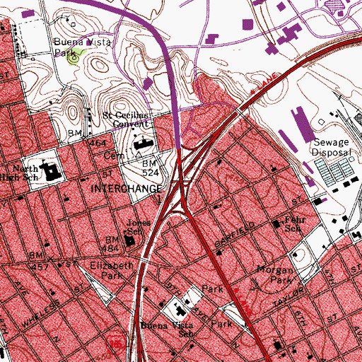 Topographic Map of Interchange 1, TN