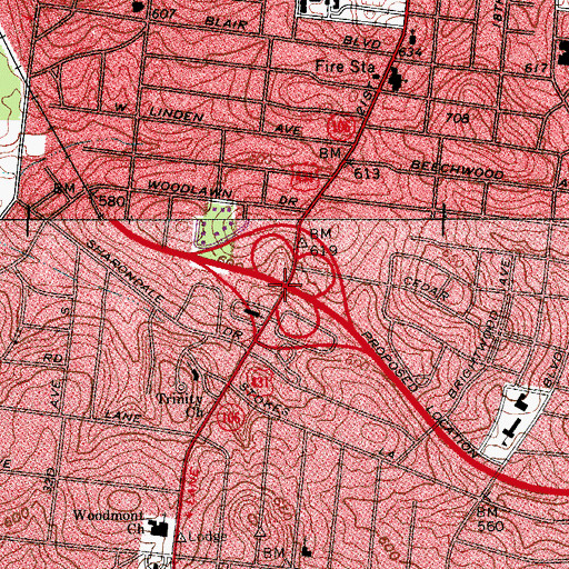 Topographic Map of Interchange 3, TN