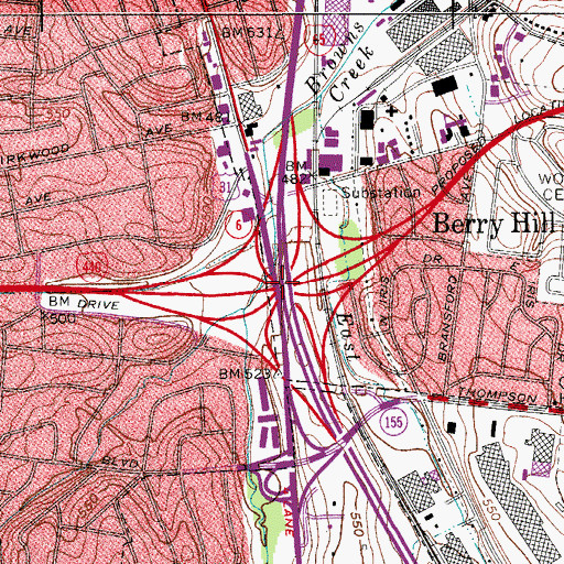 Topographic Map of Interchange 5 and 80, TN