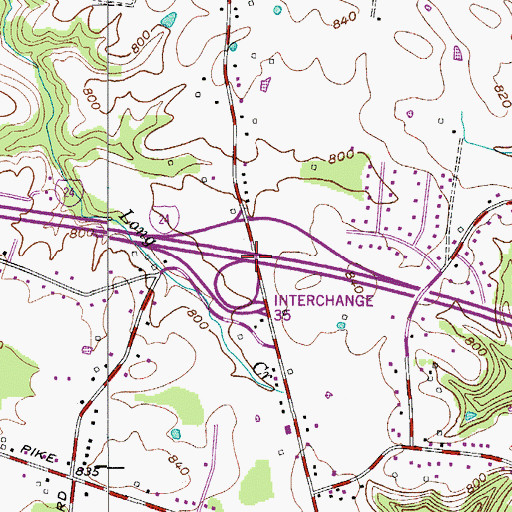 Topographic Map of Interchange 35, TN