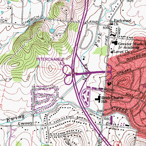 Topographic Map of Interchange 43, TN