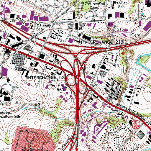 Topographic Map of Interchange 52, TN