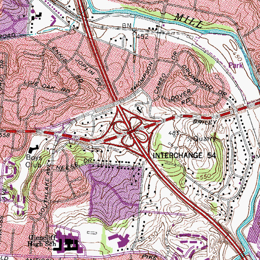 Topographic Map of Interchange 54, TN
