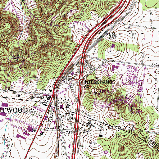 Topographic Map of Interchange 74, TN