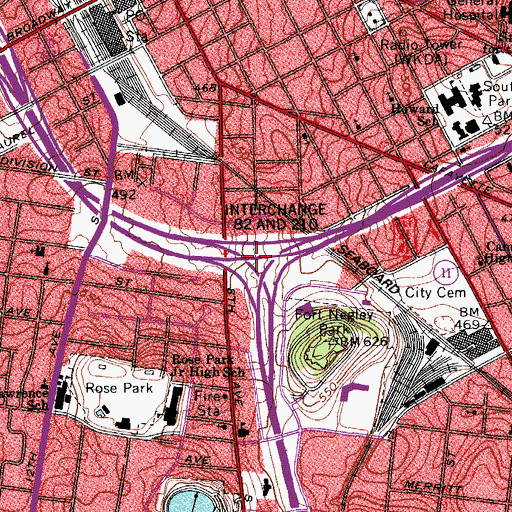 Topographic Map of Interchange 82 and 210, TN