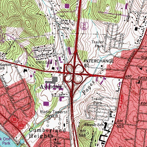 Topographic Map of Interchange 87, TN