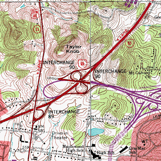 Topographic Map of Interchange 90, TN
