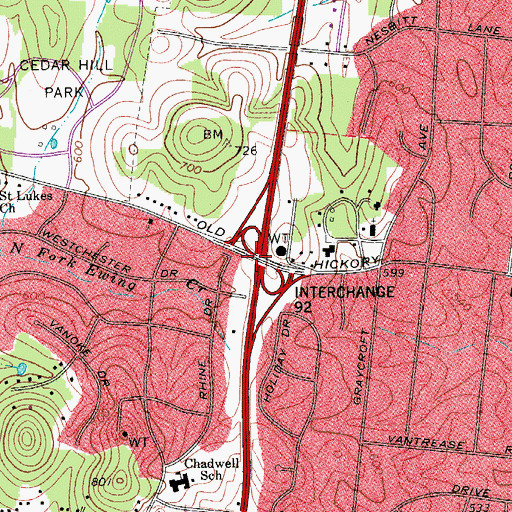 Topographic Map of Interchange 92, TN