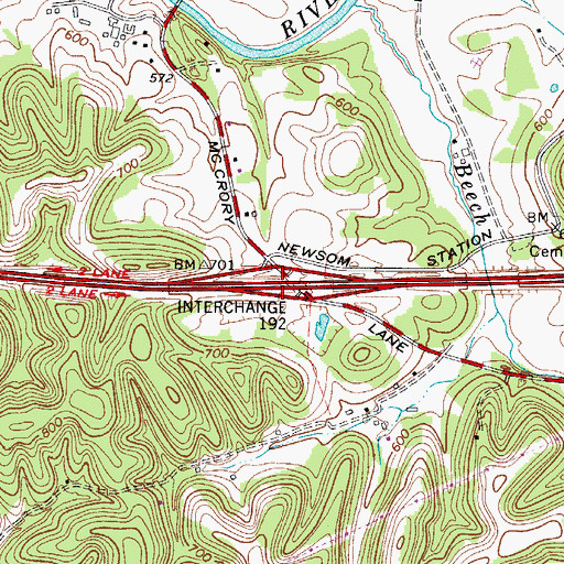 Topographic Map of Interchange 192, TN