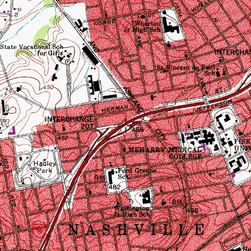 Topographic Map of Interchange 207, TN