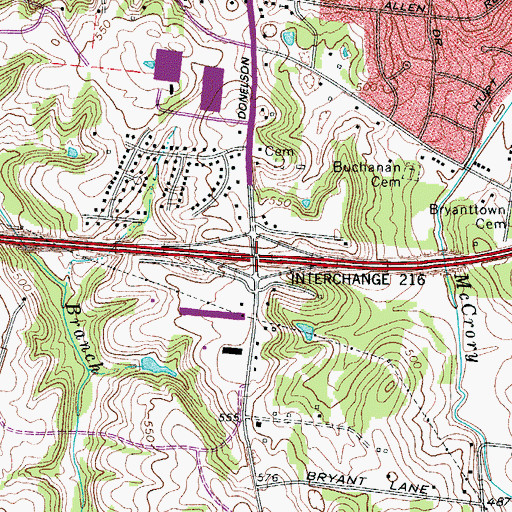 Topographic Map of Interchange 216, TN