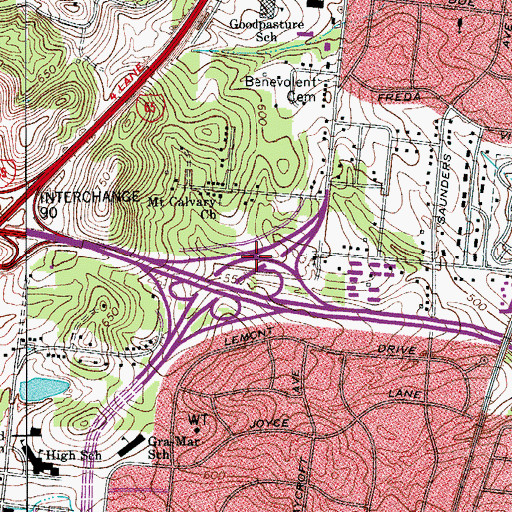 Topographic Map of Loveville (historical), TN