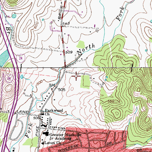 Topographic Map of Parkwood Estates, TN