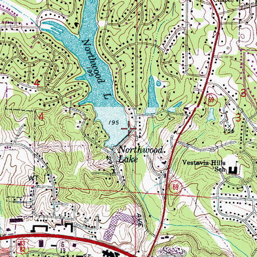 Topographic Map of Northwood Lake Dam, AL