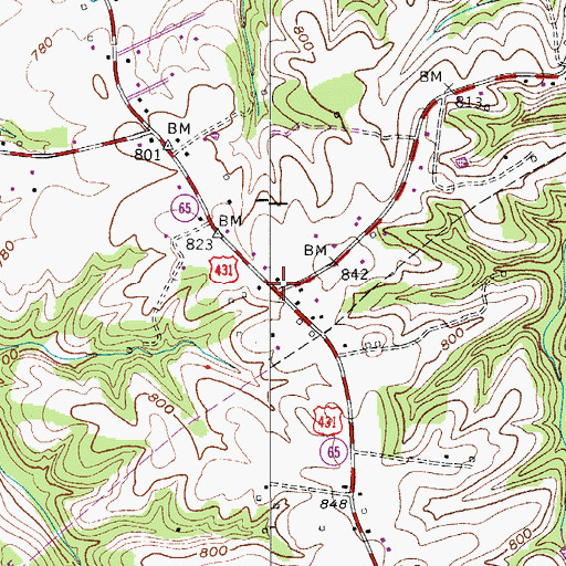 Topographic Map of Ridgepost (historical), TN