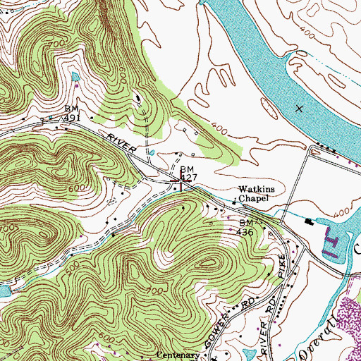Topographic Map of Watkins (historical), TN