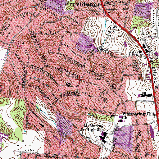 Topographic Map of Whispering Hills, TN